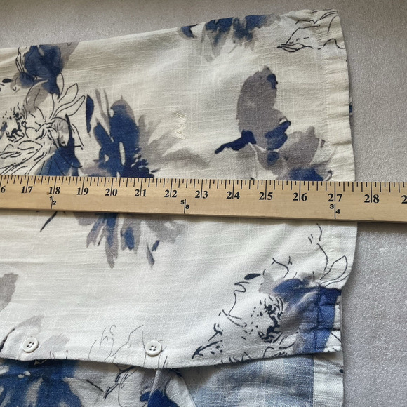 Porter Ash Shirt Men Large White Blue Floral Linen Blend Hawaiian Button Up - Picture 9 of 12